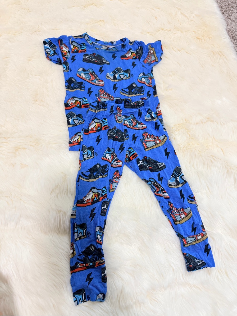 Posh Peanut Blue Sneaker Print Kids Pajama Set size 12-18 M